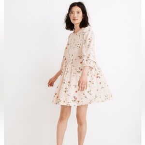 Madewell Pintuck Puff-Sleeve Mini Dress in Seaside Floral